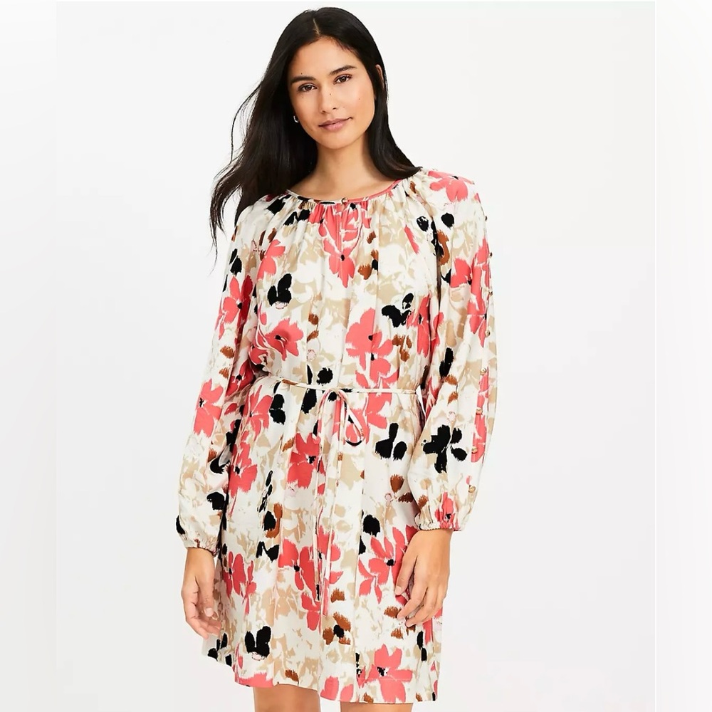 LOFT Gardenia Button Sleeve Mini Dress